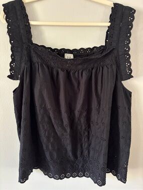 GAP Doen Eyelet Tank Square Neck Sleeveless Black Cotton